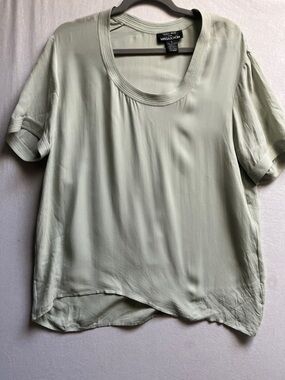 Tracy Reese Magaschoni Sage Green 100% Silk Short Sleeve Top Size 8